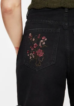 Aster Floral Embroidered Mid Length Denim Shorts