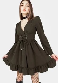 Aura Lace Up Mini Dress - Green