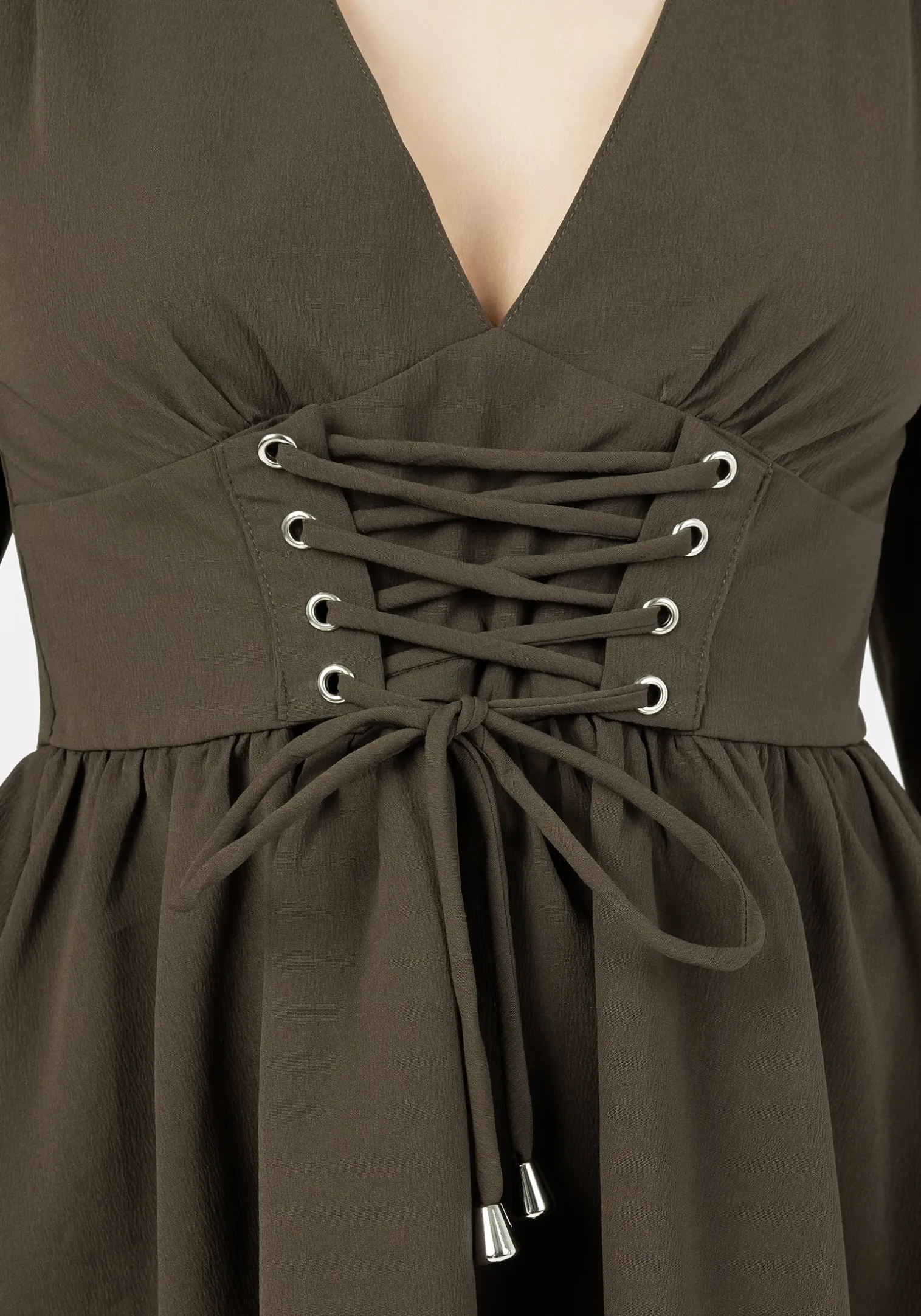 Aura Lace Up Mini Dress - Green