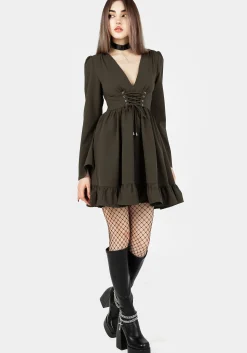 Aura Lace Up Mini Dress - Green