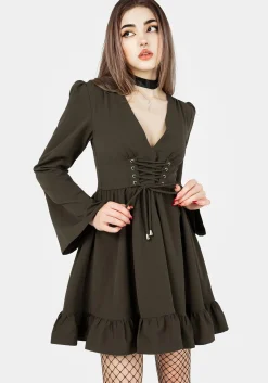 Aura Lace Up Mini Dress - Green