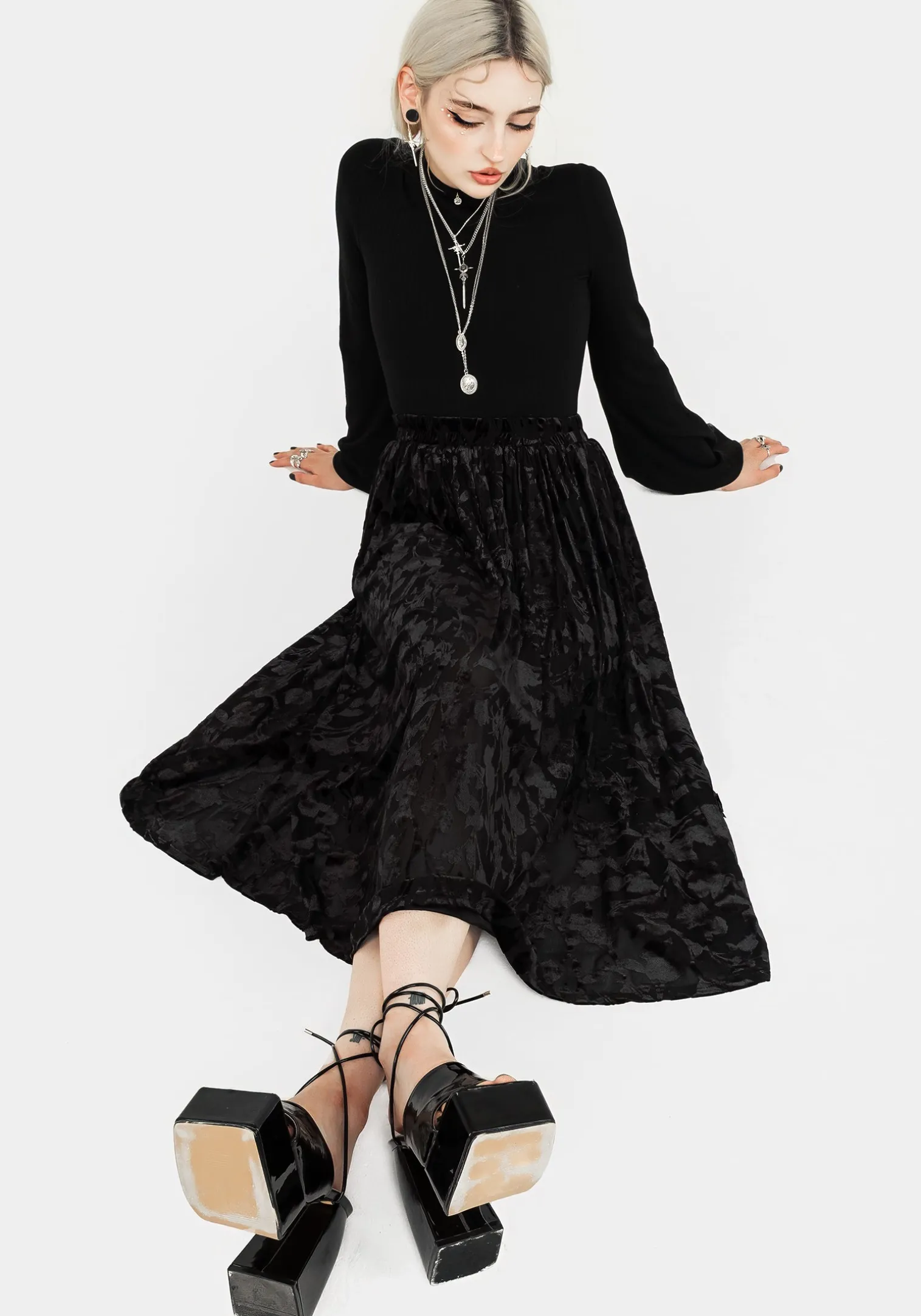 Ava Devoré Mesh Midi Skirt