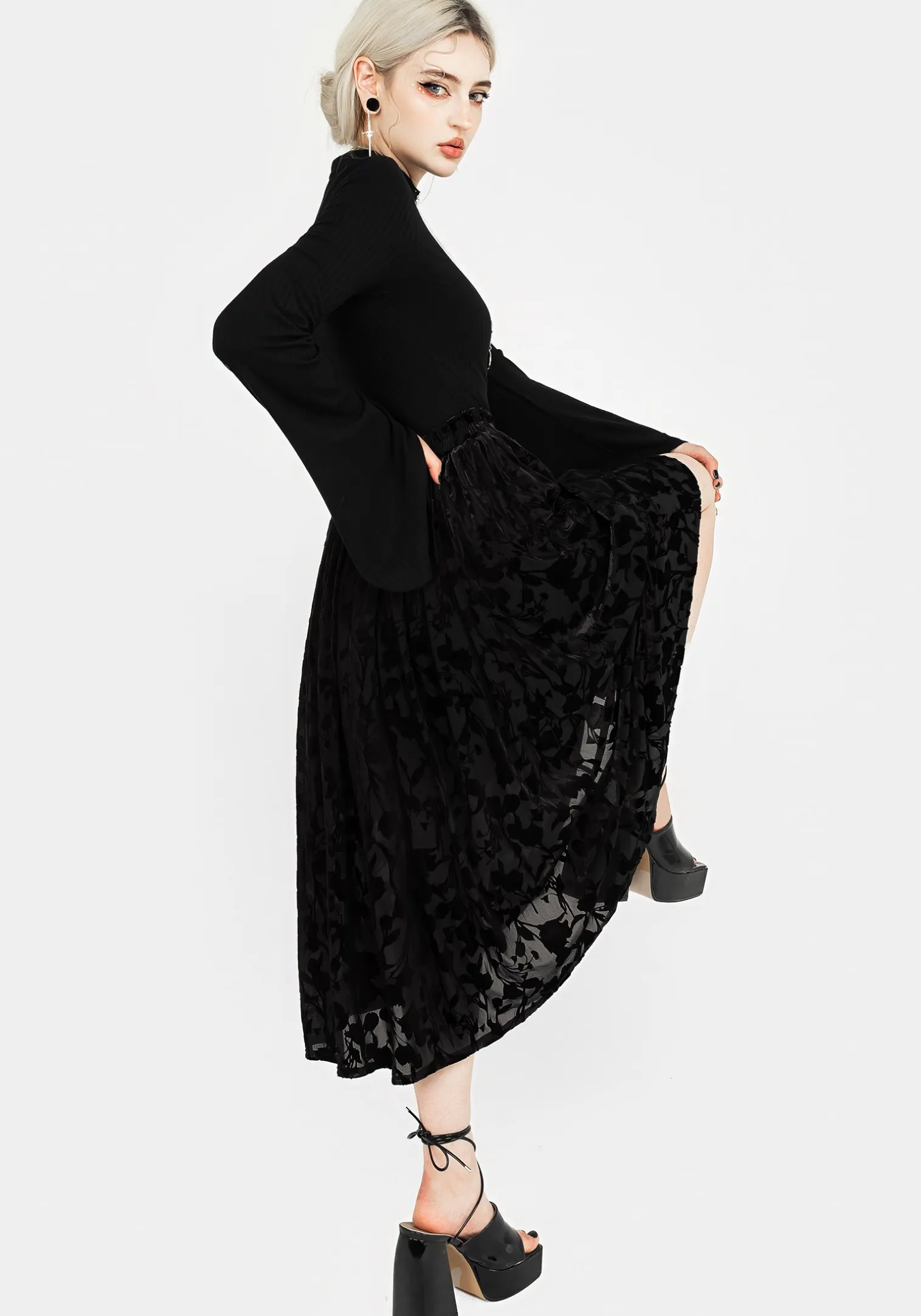 Ava Devoré Mesh Midi Skirt