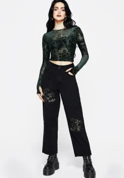Avalon Floral Flocked Velour Boat Neck Top
