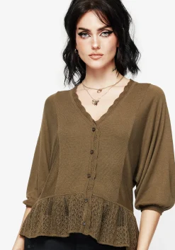 Avalon Puff Sleeve Button Up Knit Blouse