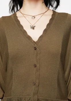 Avalon Puff Sleeve Button Up Knit Blouse
