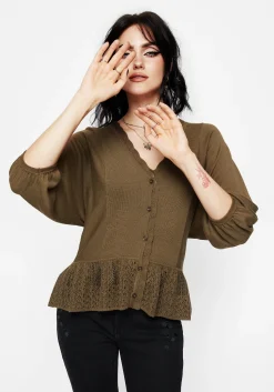 Avalon Puff Sleeve Button Up Knit Blouse