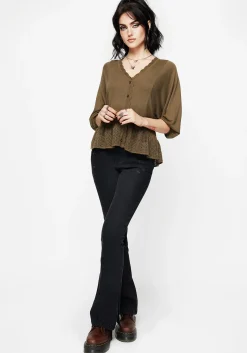 Avalon Puff Sleeve Button Up Knit Blouse