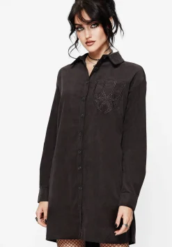 Axis Cotton Pocket Embroidered Mini Shirt Dress