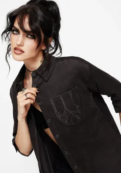Axis Cotton Pocket Embroidered Mini Shirt Dress