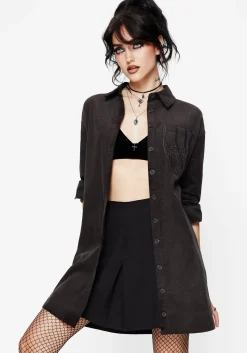 Axis Cotton Pocket Embroidered Mini Shirt Dress