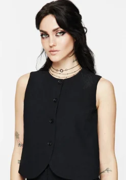 Aya Embroidered Linen Blend Button Front Waistcoat