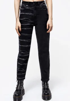 Barbed Wire Spliced Mom Jeans