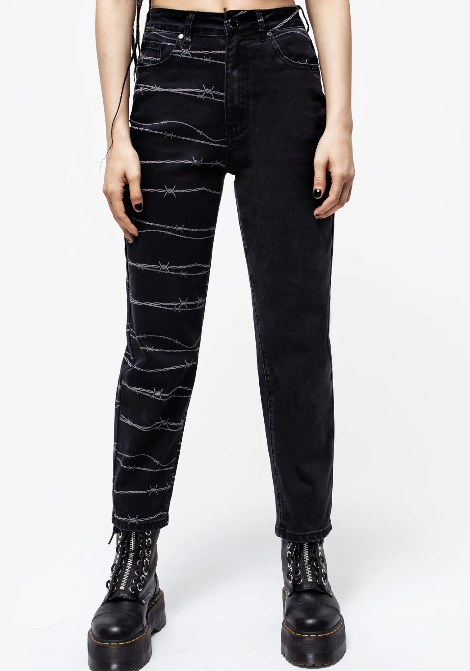 Barbed Wire Spliced Mom Jeans