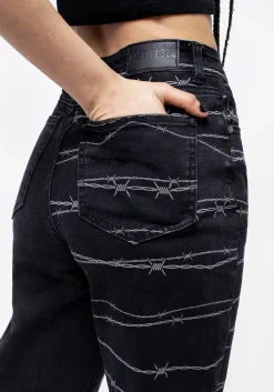 Barbed Wire Spliced Mom Jeans
