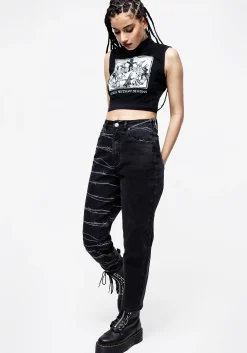 Barbed Wire Spliced Mom Jeans