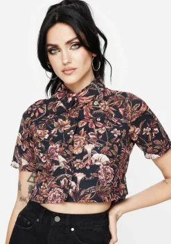 Bashe Cotton Floral Snake Print Short Sleeve Shirt