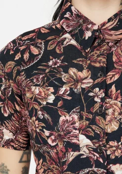 Bashe Cotton Floral Snake Print Short Sleeve Shirt