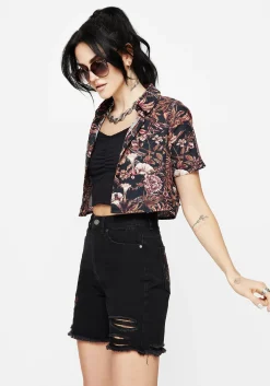 Bashe Cotton Floral Snake Print Short Sleeve Shirt