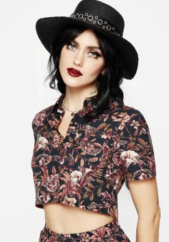 Bashe Cotton Floral Snake Print Short Sleeve Shirt