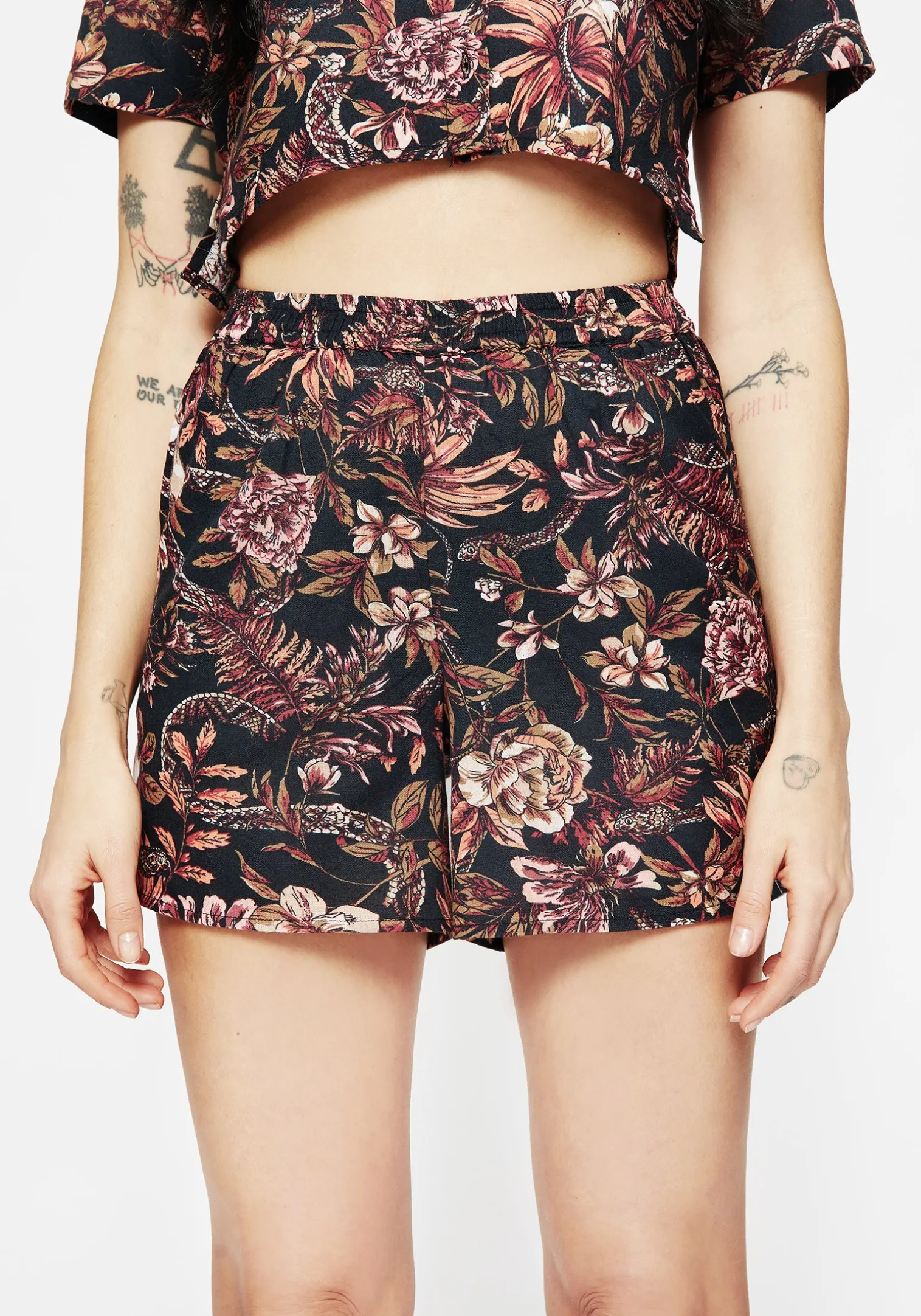 Bashe Cotton Floral Snake Print Shorts
