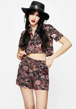 Bashe Cotton Floral Snake Print Shorts