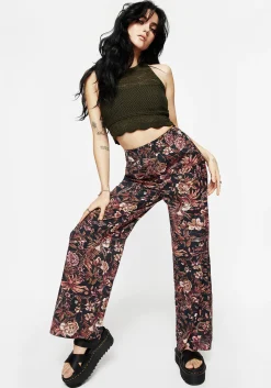 Bashe Cotton Floral Snake Print Wide Leg Trousers