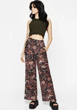 Bashe Cotton Floral Snake Print Wide Leg Trousers