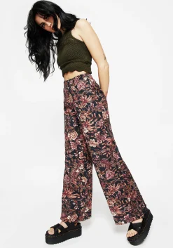 Bashe Cotton Floral Snake Print Wide Leg Trousers