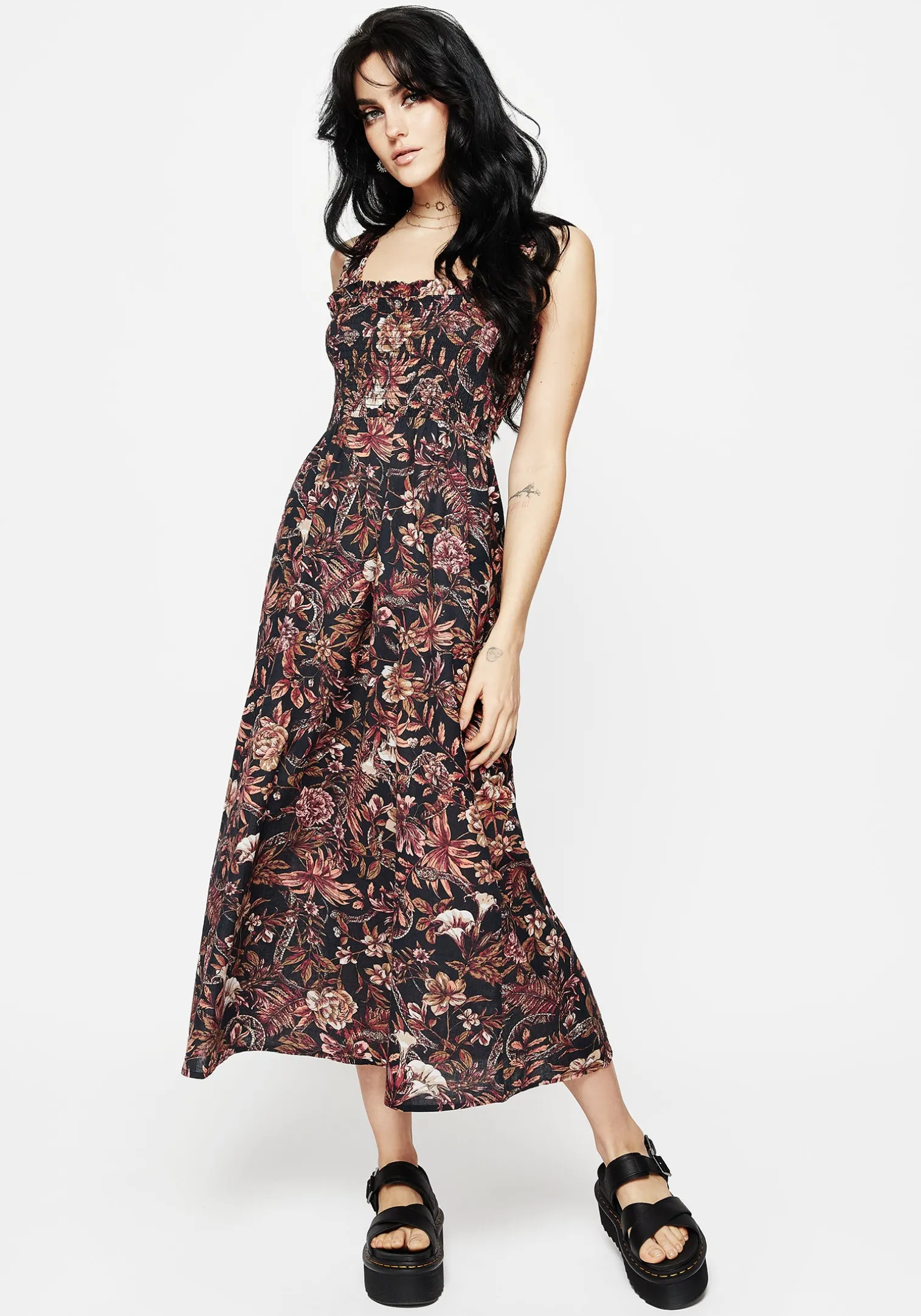 Bashe Cotton Floral Snake Print Midaxi Dress