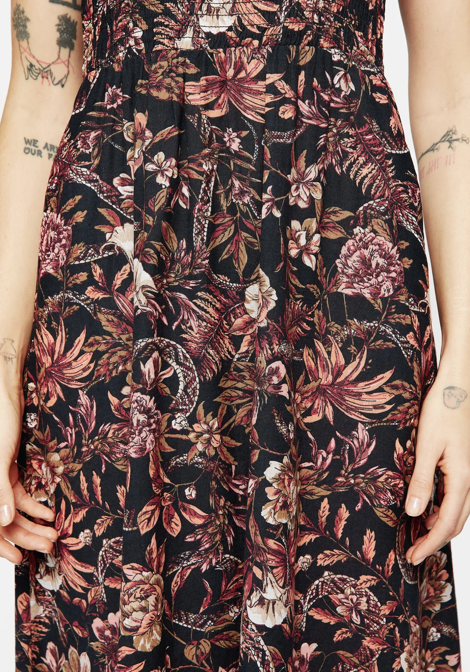 Bashe Cotton Floral Snake Print Midaxi Dress