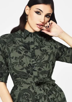 Bashe Cotton Midaxi Shirt Dress - Green