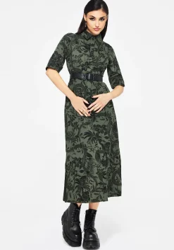 Bashe Cotton Midaxi Shirt Dress - Green