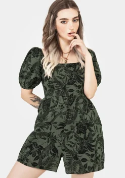 Bashe Cotton Puff Sleeve Playsuit - Green