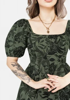 Bashe Cotton Puff Sleeve Playsuit - Green