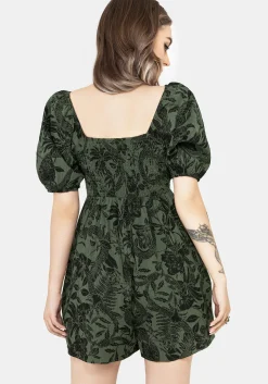Bashe Cotton Puff Sleeve Playsuit - Green