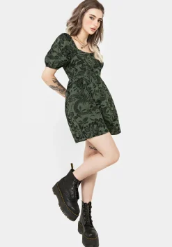 Bashe Cotton Puff Sleeve Playsuit - Green