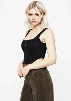Bellona Zip Front Denim Corset Top