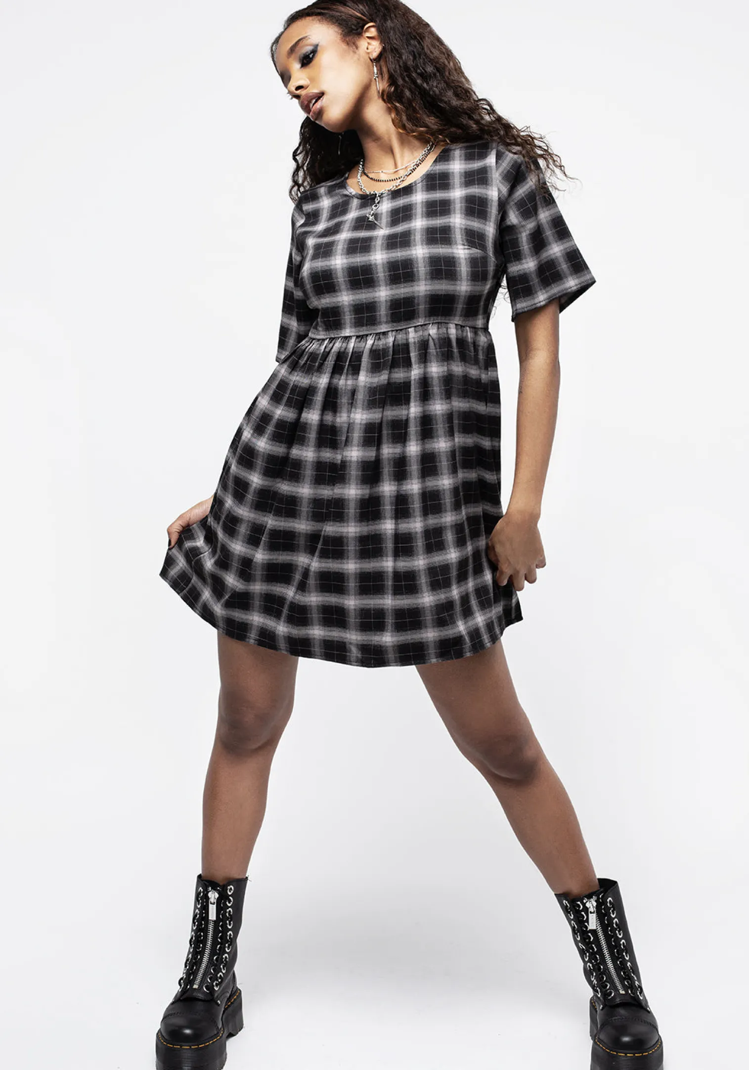 Billie Check Mini Smock Dress