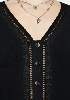 Blessing Lace Trim Tapered Waist Blouse Top