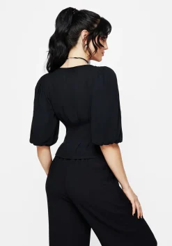 Blessing Lace Trim Tapered Waist Blouse Top