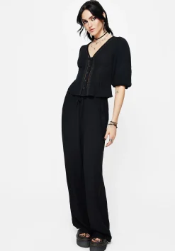 Blessing Lace Trim Tapered Waist Blouse Top