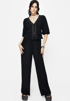 Blessing Lace Trim Tapered Waist Blouse Top