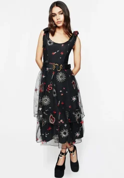 Bloodlust Embroidered Corset Midi Dress