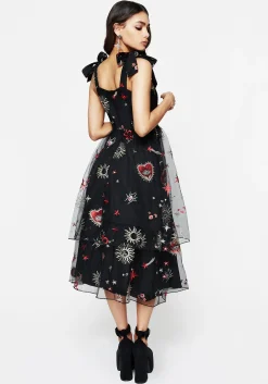 Bloodlust Embroidered Corset Midi Dress