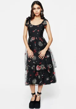 Bloodlust Embroidered Corset Midi Dress