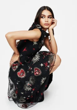 Bloodlust Embroidered Corset Midi Dress