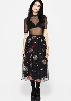 Bloodlust Embroidered Midi Skirt