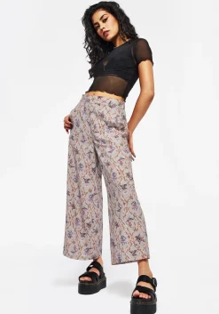 Blossom Floral Tile Printed Wide Leg Culotte Trousers
