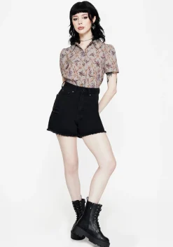 Blossom Floral Tile Printed Cropped Button Up Shirt